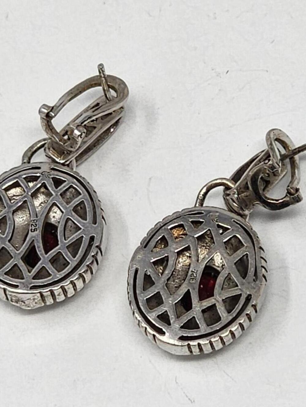 Antique Art Deco Sterling Garnet & Diamond Accent Earrings - Picture 5 of 14